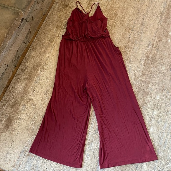 Moulinette Soeurs Willa Jersey Knit Jumpsuit Burgundy Red Racer Back Wide Leg: L - Picture 11 of 13